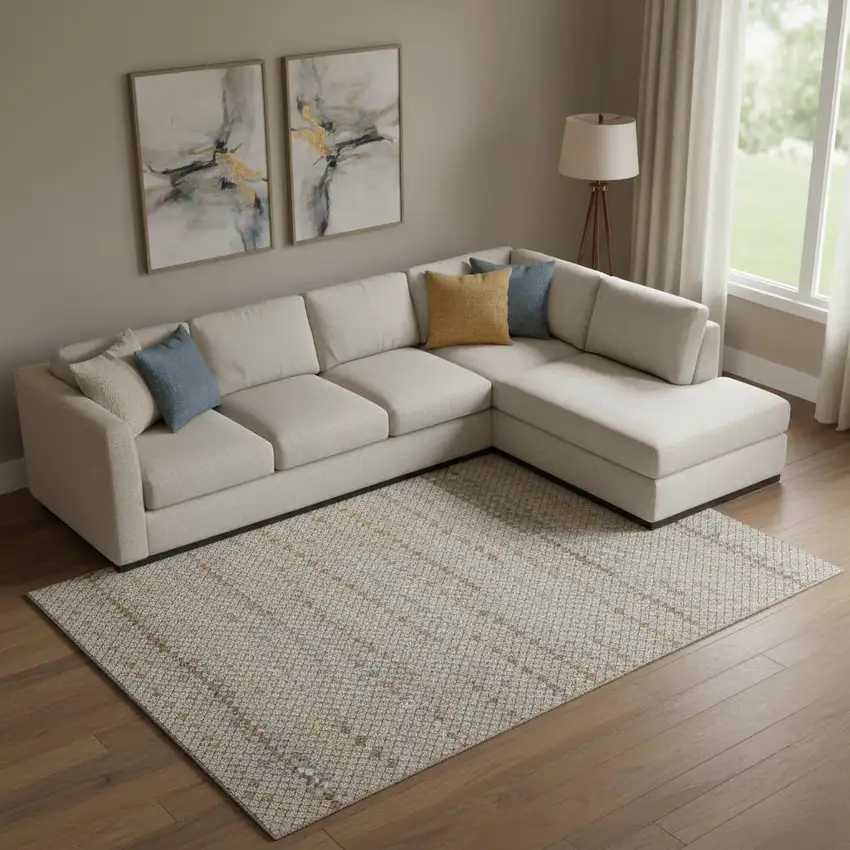 Taupe Copper And Gold Striped Washable Area Rug With UV Protection Photo 2