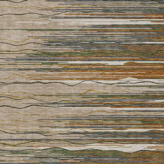 Taupe Copper And Green Striped Washable Indoor Outdoor Area Rug Photo 6