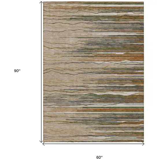 Taupe Copper And Green Striped Washable Indoor Outdoor Area Rug Photo 3