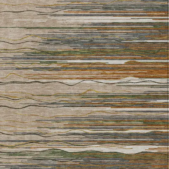 Taupe Copper And Green Striped Washable Indoor Outdoor Area Rug Photo 6