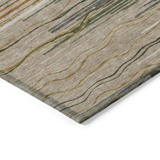 Taupe Copper And Green Striped Washable Indoor Outdoor Area Rug Photo 2