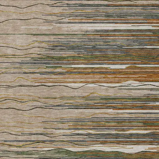 Taupe Copper And Green Striped Washable Indoor Outdoor Area Rug Photo 4