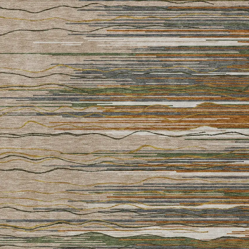 Taupe Copper And Green Striped Washable Indoor Outdoor Area Rug Photo 4