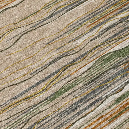 Taupe Copper And Green Striped Washable Indoor Outdoor Area Rug Photo 3