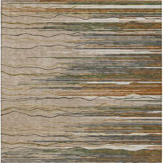 Taupe Copper And Green Striped Washable Indoor Outdoor Area Rug Photo 6