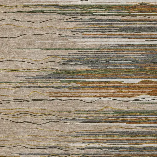 Taupe Copper And Green Striped Washable Indoor Outdoor Area Rug Photo 6