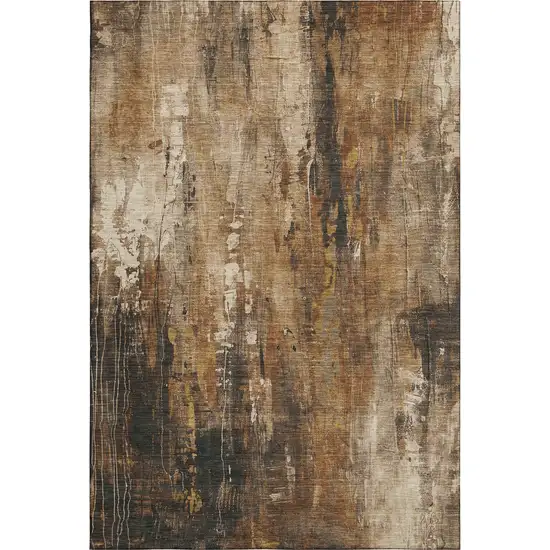 Taupe Copper And Ivory Abstract Washable Area Rug With UV Protection Photo 3
