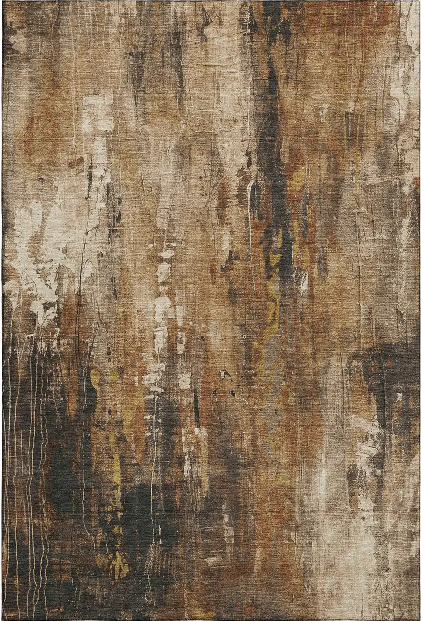 Taupe Copper And Ivory Abstract Washable Area Rug With UV Protection Photo 3