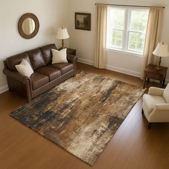 Taupe Copper And Ivory Abstract Washable Area Rug With UV Protection Photo 2