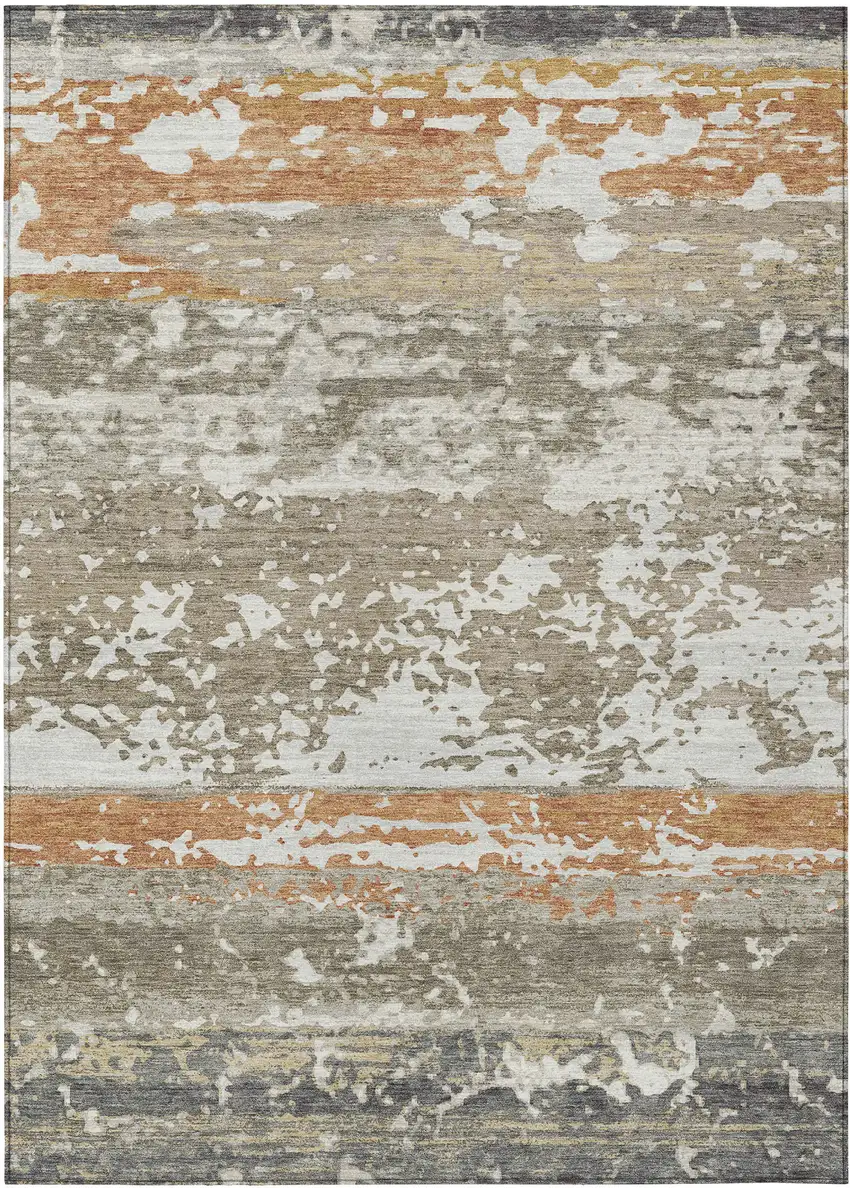 Taupe Copper And Ivory Striped Washable Indoor Outdoor Area Rug Photo 2