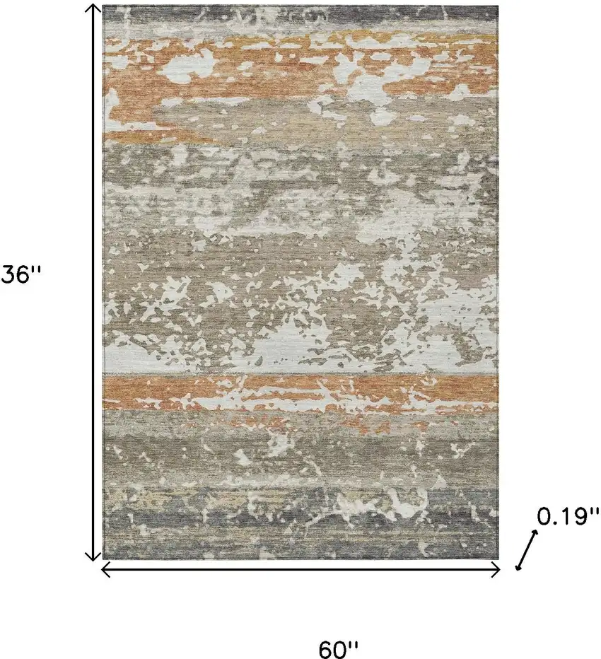 Taupe Copper And Ivory Striped Washable Indoor Outdoor Area Rug Photo 3