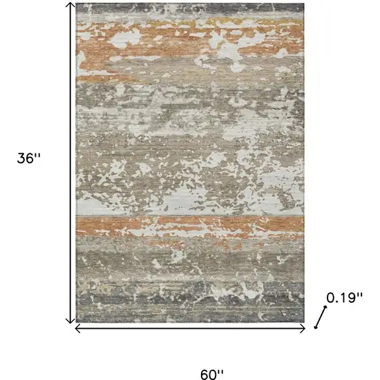 Taupe Copper And Ivory Striped Washable Indoor Outdoor Area Rug Photo 9