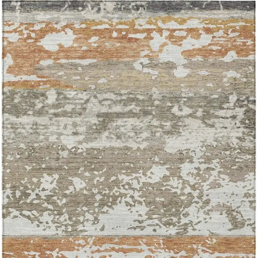 Taupe Copper And Ivory Striped Washable Indoor Outdoor Area Rug Photo 4
