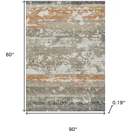 Taupe Copper And Ivory Striped Washable Indoor Outdoor Area Rug Photo 3