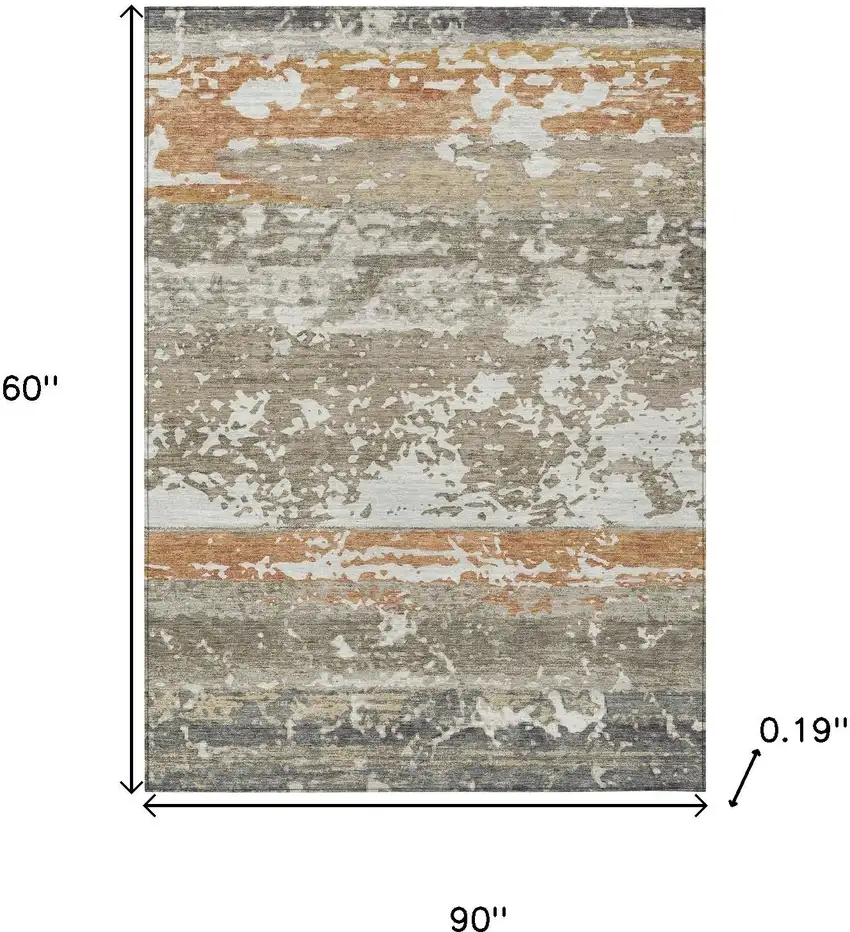Taupe Copper And Ivory Striped Washable Indoor Outdoor Area Rug Photo 3