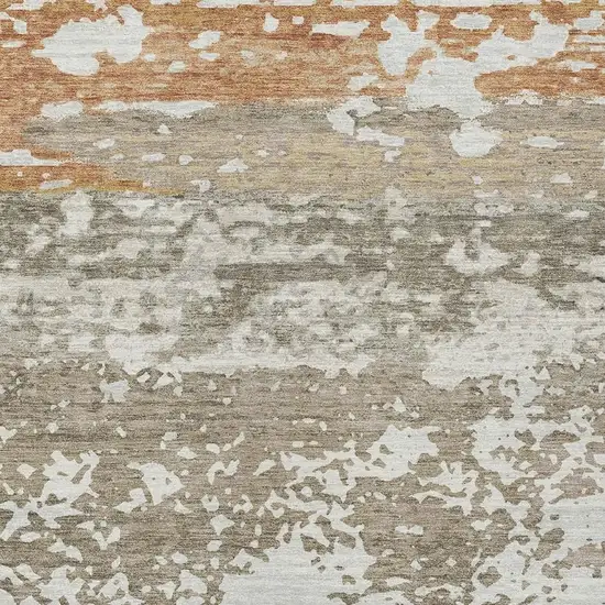 Taupe Copper And Ivory Striped Washable Indoor Outdoor Area Rug Photo 9