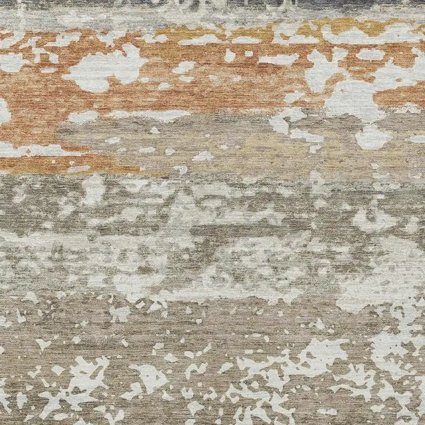 Taupe Copper And Ivory Striped Washable Indoor Outdoor Area Rug Photo 4