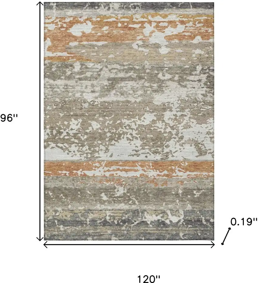 Taupe Copper And Ivory Striped Washable Indoor Outdoor Area Rug Photo 3