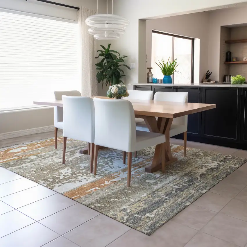 Taupe Copper And Ivory Striped Washable Indoor Outdoor Area Rug Photo 6