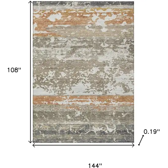 Taupe Copper And Ivory Striped Washable Indoor Outdoor Area Rug Photo 3