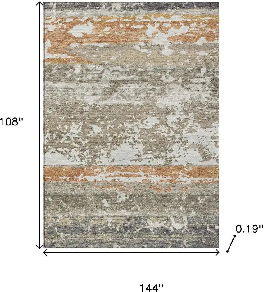 Taupe Copper And Ivory Striped Washable Indoor Outdoor Area Rug Photo 3