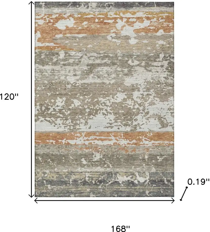 Taupe Copper And Ivory Striped Washable Indoor Outdoor Area Rug Photo 3