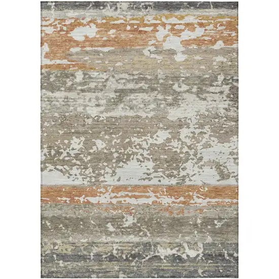 Taupe Copper And Ivory Striped Washable Indoor Outdoor Area Rug Photo 2