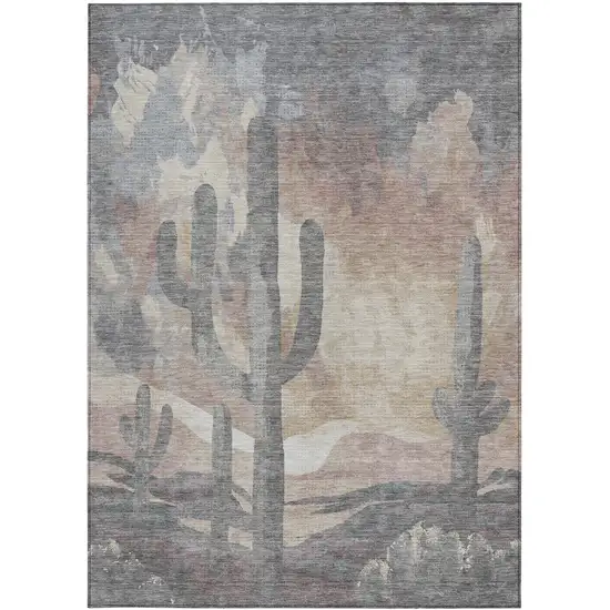 Taupe Coral And Sage Botanical Leaves Washable Indoor Outdoor Area Rug Photo 4