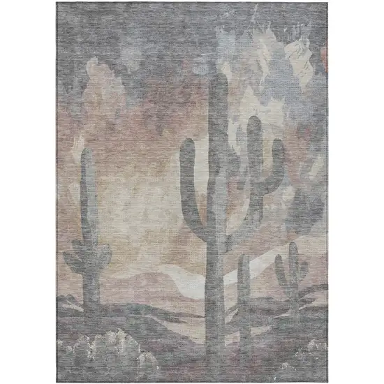 Taupe Coral And Sage Botanical Leaves Washable Indoor Outdoor Area Rug Photo 2