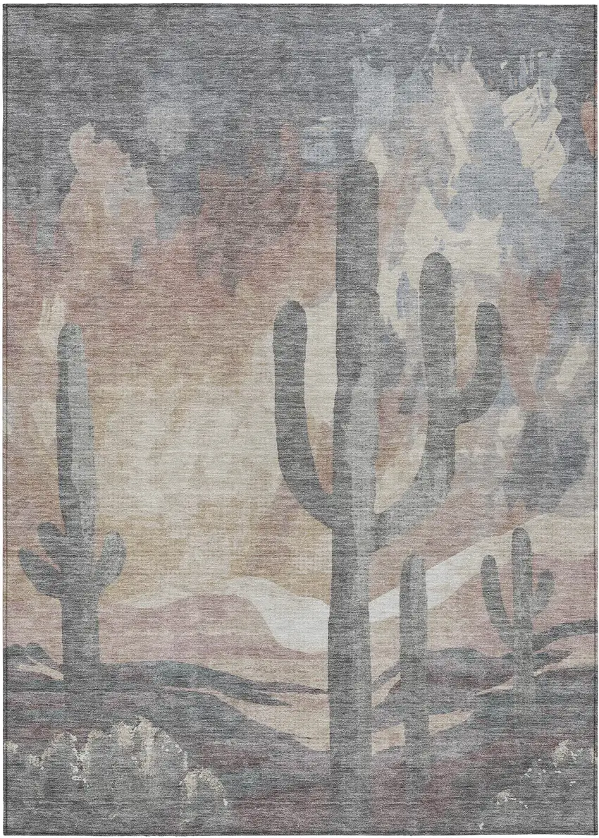 Taupe Coral And Sage Botanical Leaves Washable Indoor Outdoor Area Rug Photo 2