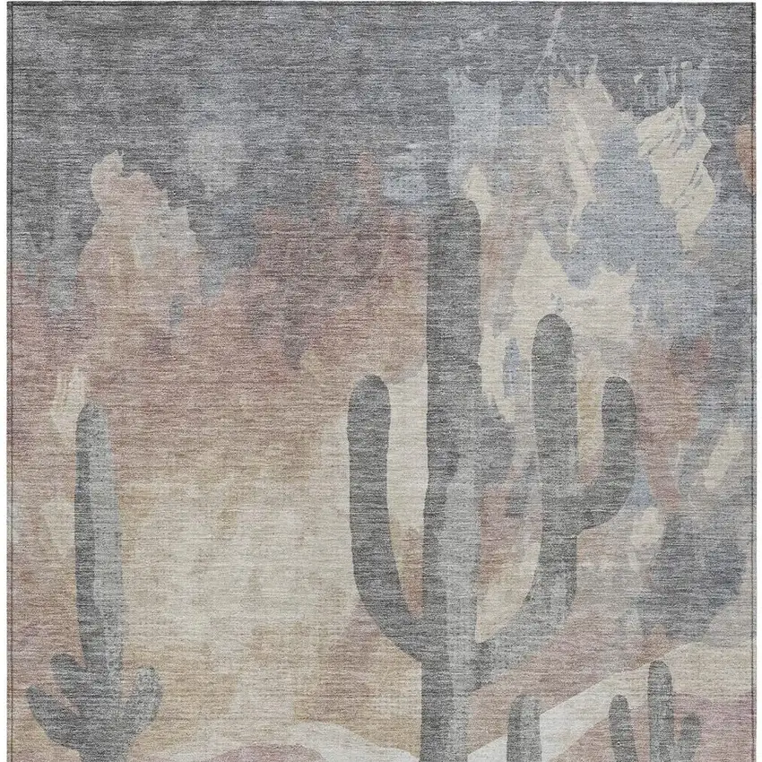 Taupe Coral And Sage Botanical Leaves Washable Indoor Outdoor Area Rug Photo 7