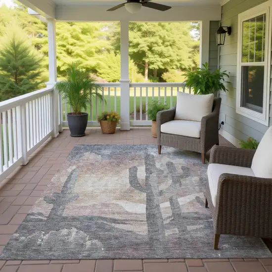 Taupe Coral And Sage Botanical Leaves Washable Indoor Outdoor Area Rug Photo 9