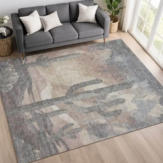 Taupe Coral And Sage Botanical Leaves Washable Indoor Outdoor Area Rug Photo 8