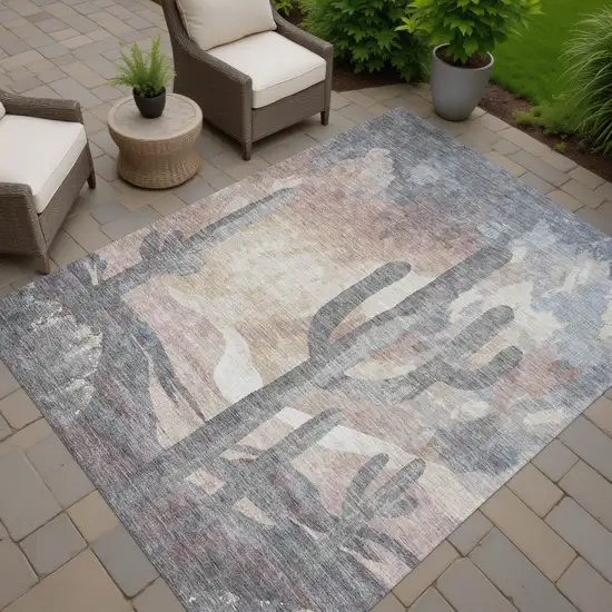 Taupe Coral And Sage Botanical Leaves Washable Indoor Outdoor Area Rug Photo 8