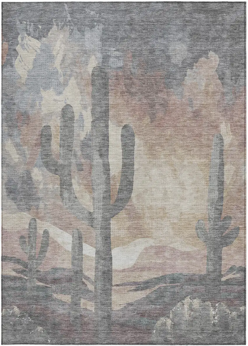 Taupe Coral And Sage Botanical Leaves Washable Indoor Outdoor Area Rug Photo 4