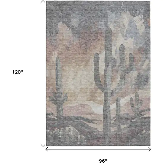 Taupe Coral And Sage Botanical Leaves Washable Indoor Outdoor Area Rug Photo 3