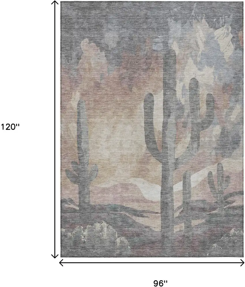 Taupe Coral And Sage Botanical Leaves Washable Indoor Outdoor Area Rug Photo 3