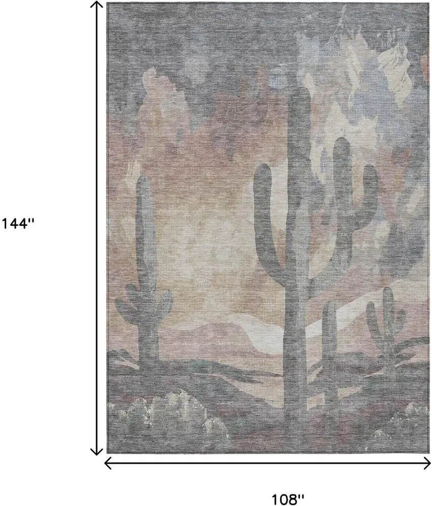 Taupe Coral And Sage Botanical Leaves Washable Indoor Outdoor Area Rug Photo 3