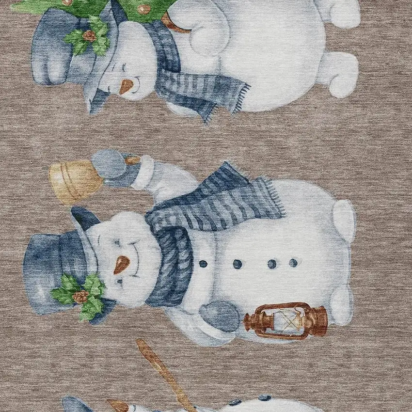 Taupe Denim Blue And Ivory Botanical Leaves Washable Indoor Outdoor Area Rug Photo 3