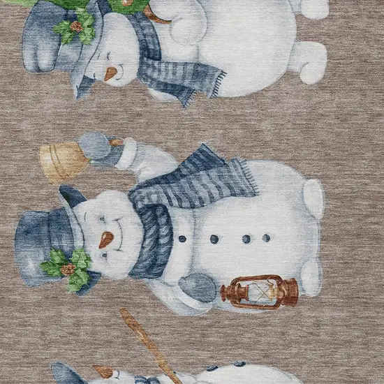 Taupe Denim Blue And Ivory Snowmen Washable Indoor Outdoor Area Rug Photo 6