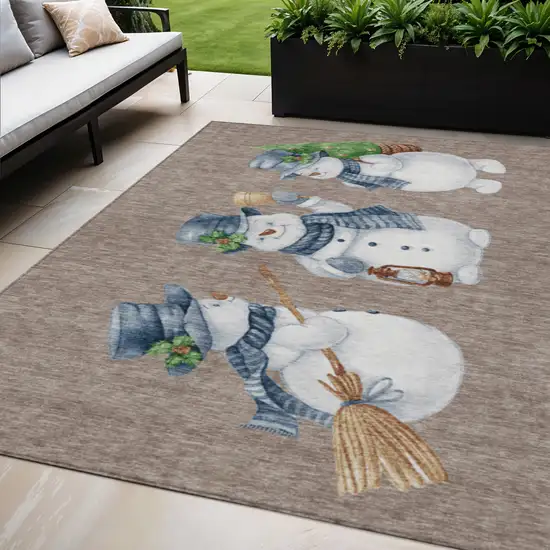 Taupe Denim Blue And Ivory Botanical Leaves Washable Indoor Outdoor Area Rug Photo 2