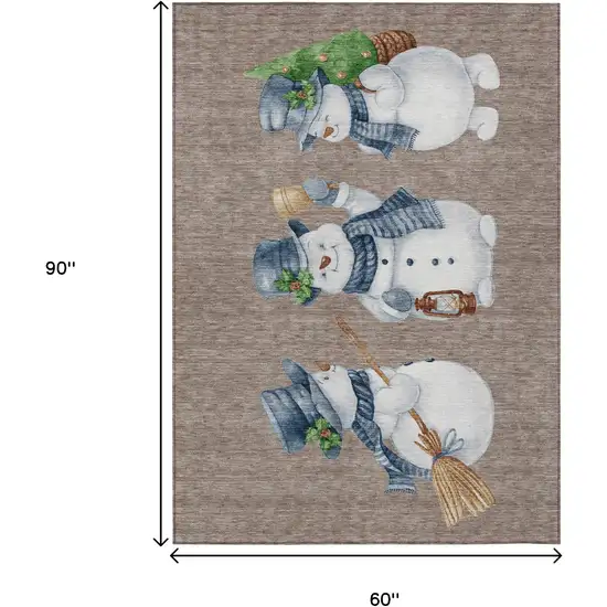 Taupe Denim Blue And Ivory Snowmen Washable Indoor Outdoor Area Rug Photo 9
