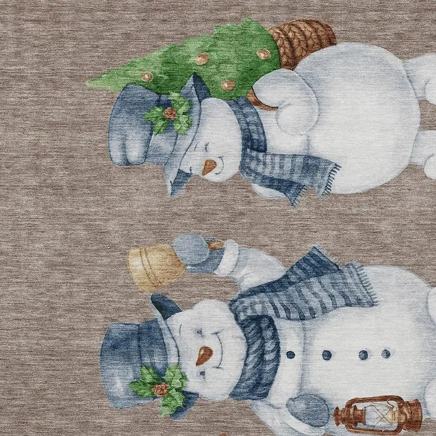 Taupe Denim Blue And Ivory Botanical Leaves Washable Indoor Outdoor Area Rug Photo 4