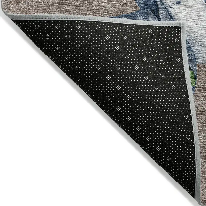 Taupe Denim Blue And Ivory Snowmen Washable Indoor Outdoor Area Rug Photo 8