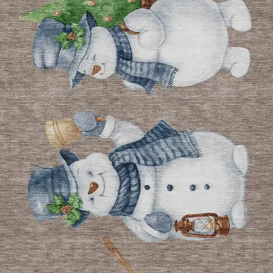 Taupe Denim Blue And Ivory Snowmen Washable Indoor Outdoor Area Rug Photo 3