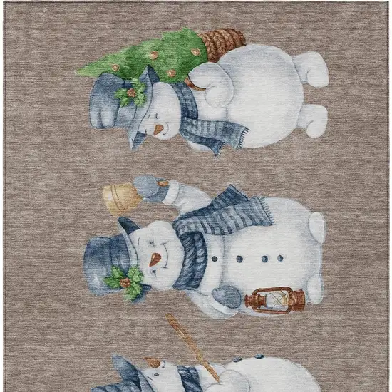 Taupe Denim Blue And Ivory Snowmen Washable Indoor Outdoor Area Rug Photo 4