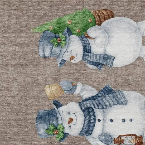 Taupe Denim Blue And Ivory Snowmen Washable Indoor Outdoor Area Rug Photo 3