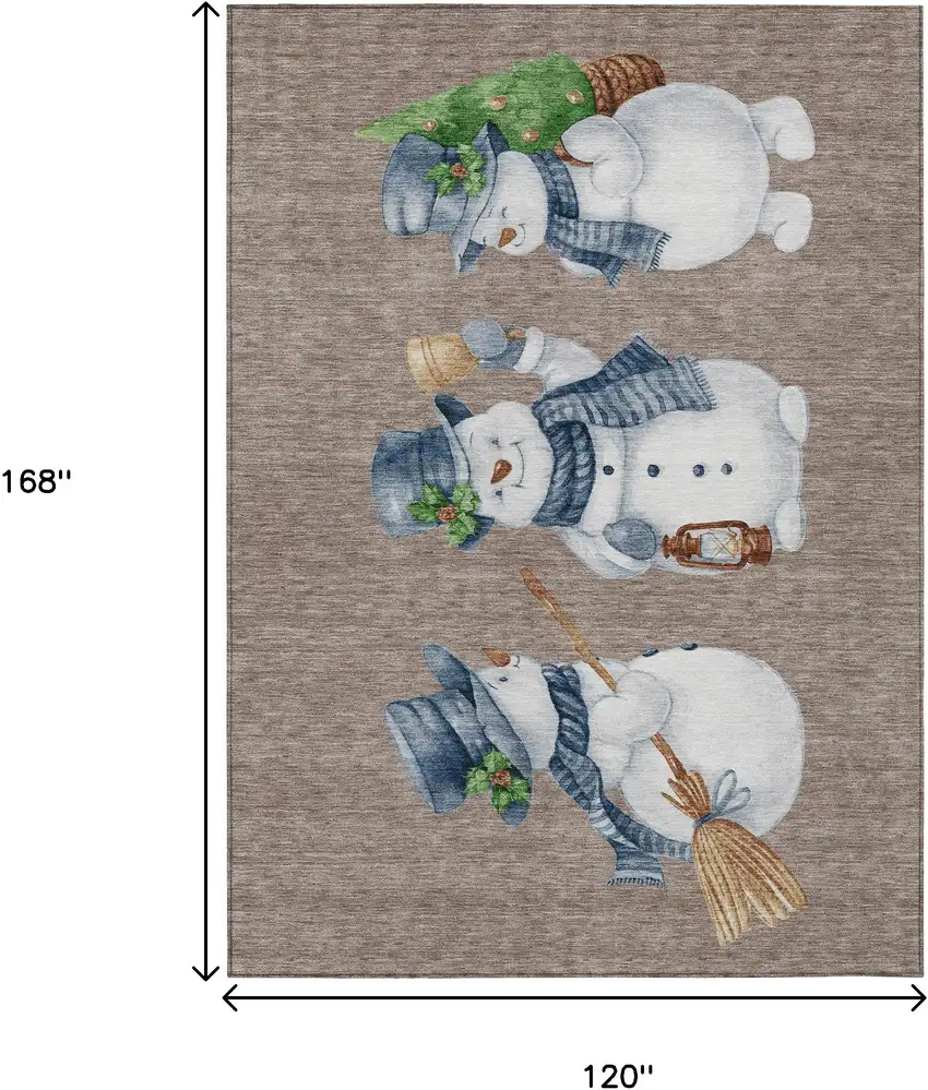 Taupe Denim Blue And Ivory Snowmen Washable Indoor Outdoor Area Rug Photo 9