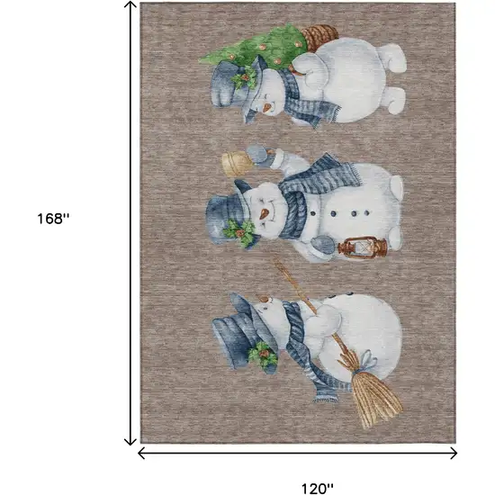 Taupe Denim Blue And Ivory Snowmen Washable Indoor Outdoor Area Rug Photo 9