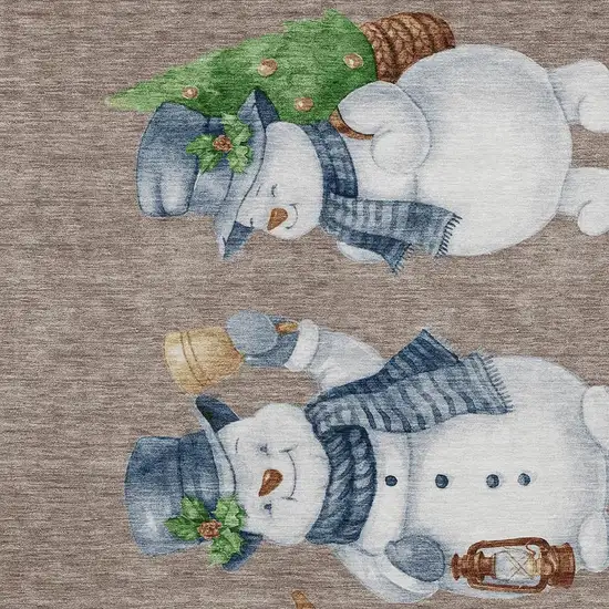 Taupe Denim Blue And Ivory Snowmen Washable Indoor Outdoor Area Rug Photo 4